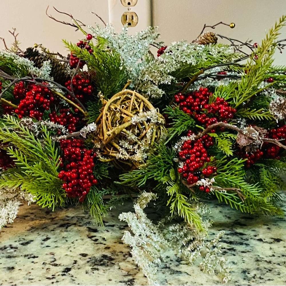 Berry and Pine Holiday Flocked Christmas Centerpiece